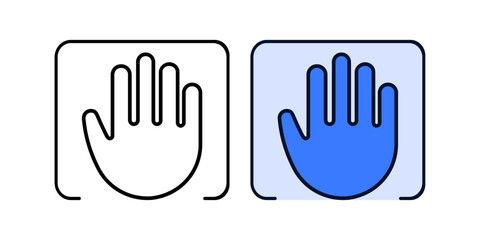 Palm print icon in color and outline style. Represents biometric palm scanning for identity verification, security access, and authentication systems.