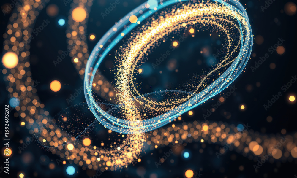 Poster mesmerizing display of swirling particles and glowing orbs, creating sense of motion and energy in d