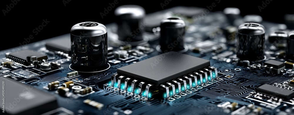 Poster a big data technology concept is visually represented through an abstract digital circuit board, glo