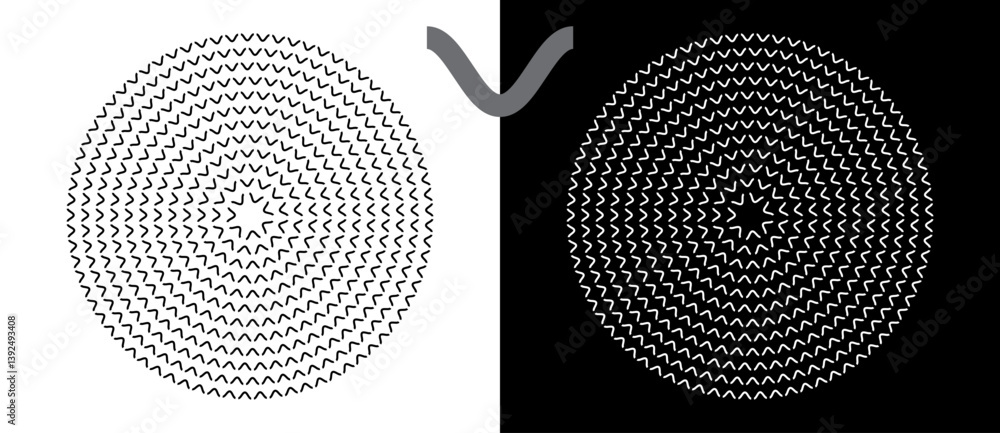 Leinwandbilder Modern abstract background. Waves in circle form. Round logo. Design element or icon. Black shape on a white background and the same white shape on the black side.