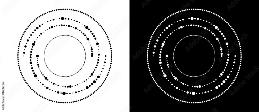 Poster modern abstract background. halftone dots in circle form. spiral logo, icon or design element. black