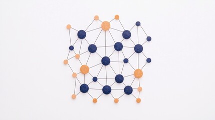 A colorful network of interconnected nodes and lines, representing data or social connections on a clean white background.