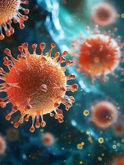 Fototapeta premium Microscopic View of a Virus: Depicting Viral Structure and Infection Process