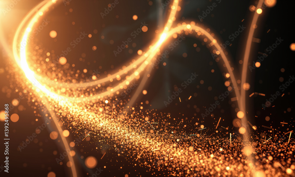 Poster mesmerizing display of glowing particles and light trails, creating sense of movement and energy in 