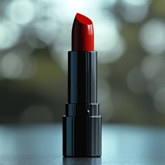 Lipstick black tube standing upright with a soft-focus background