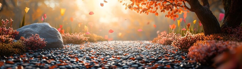 Obraz premium Tranquil Autumn Path Through a Vibrant Forest