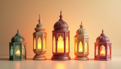 Obraz premium Arabic Ornate Lanterns in Warm Ambiance. Ramadan Eid Mubarak Illustration.