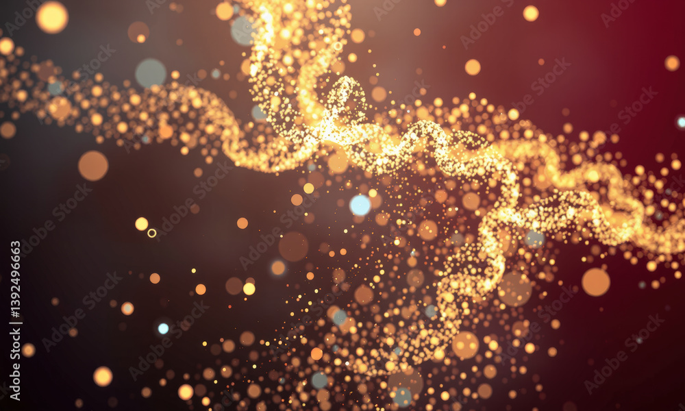 Poster mesmerizing display of golden particles swirling in dynamic pattern, creating sense of movement and 