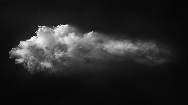 Dramatic, billowing cloud formation against a dark, undefined background. High contrast and textured, evoking a sense of power and atmosphere