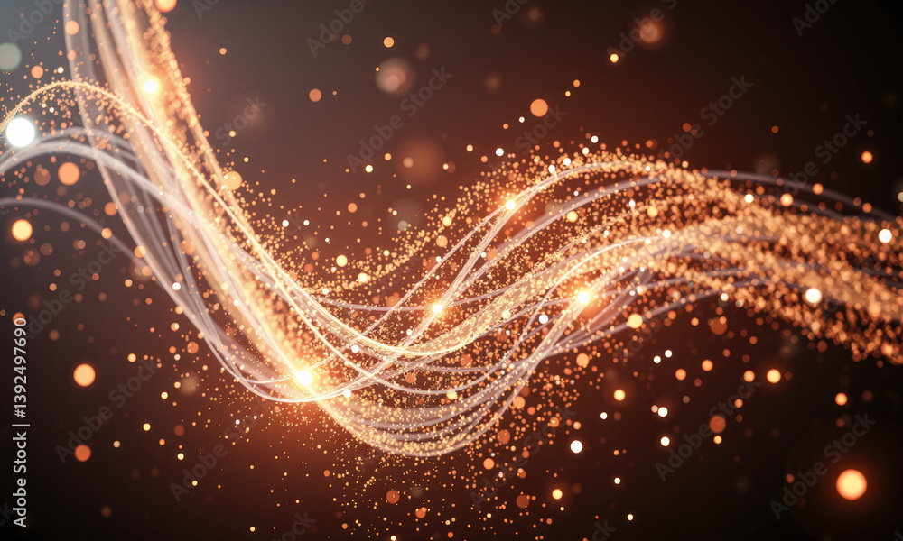 Poster mesmerizing display of glowing particles and flowing lines, creating sense of movement and energy in