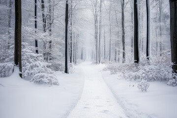 Snow-Covered Path Through a Winter Forest