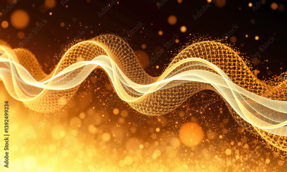 Aufkleber mesmerizing wave of golden light, representing energy and motion, with intricate patterns and glowin