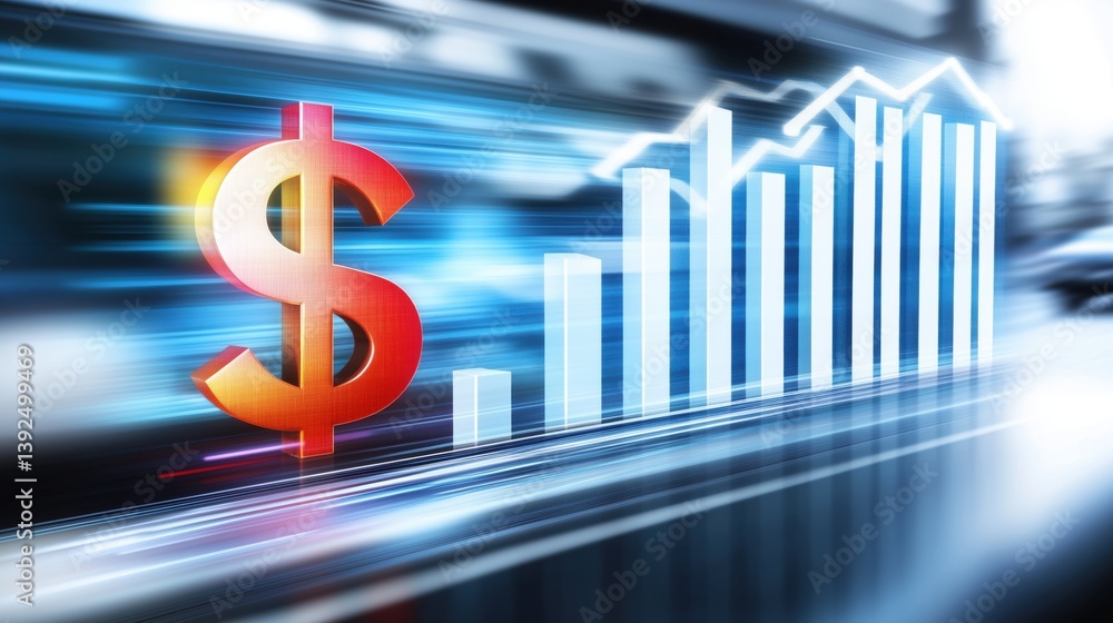Aufkleber financial growth displayed through a rising graph with a dollar symbol in a dynamic business environ
