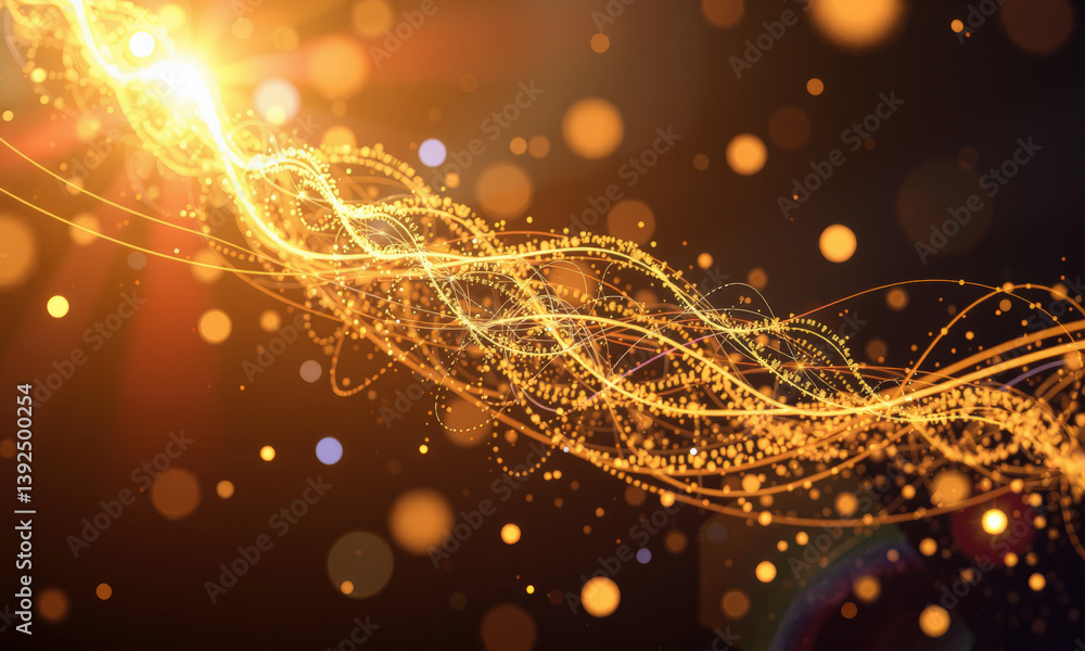 Poster mesmerizing display of golden light waves and particles, creating sense of energy and movement in da