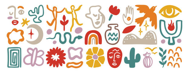 matisse organic contemporary art elements set, bohemian artistic abstract hand drawn minimal boho style