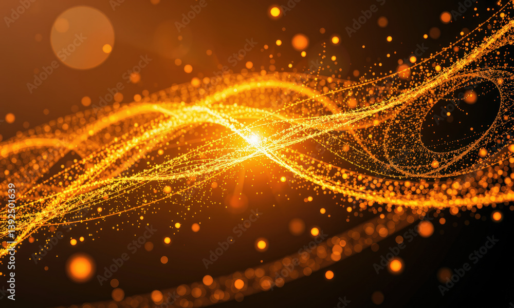 Poster vibrant display of glowing orange waves and particles creates dynamic visual effect, evoking sense o