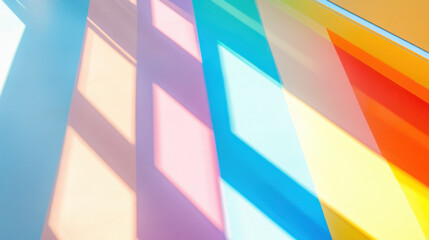 Colorful geometric patterns create vibrant reflections on surface, showcasing modern and dynamic design. interplay of light and shadow adds depth and interest to composition