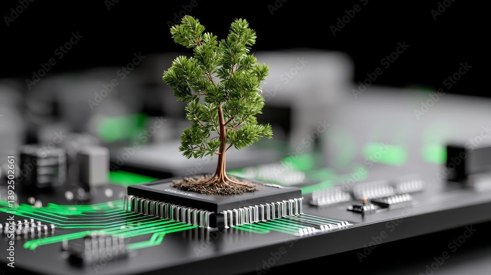 Aufkleber the concept of green technology is depicted in a digital environment with a futuristic polygonal sty