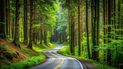 Naklejka premium Forest Road Winding Through Trees, winding road, trees, winding road