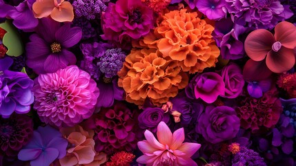 Obraz premium ピンクと紫の花を密集させた花の集合写真