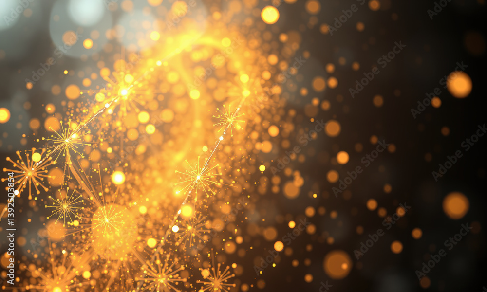 Poster mesmerizing display of golden particles and sparkling lights creates magical atmosphere, perfect for
