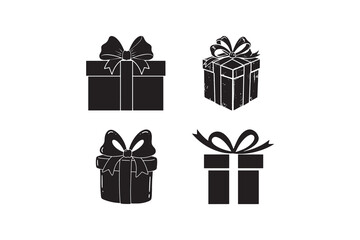 Black and White Silhouette of Decorative Gift Boxes