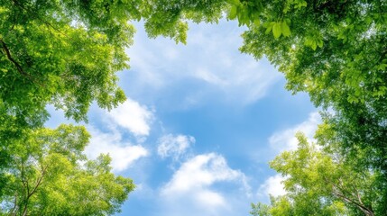 Fototapeta premium Lush foliage framing a vibrant sky