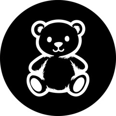 Stylized teddy bear icon against a solid black circular backdrop design