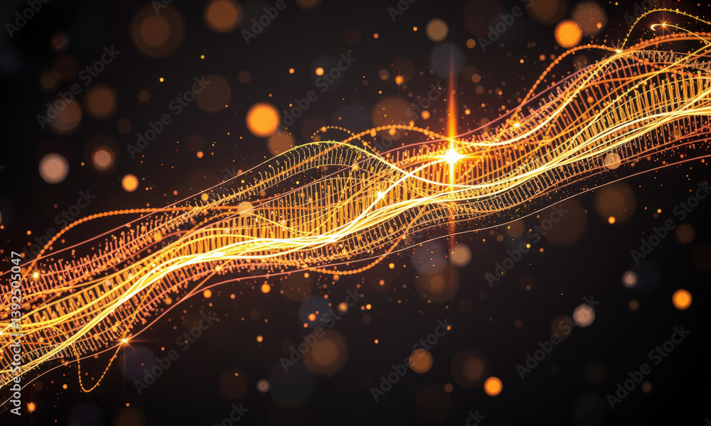 Aufkleber vibrant abstract background featuring flowing golden lines and glowing particles, creating sense of 