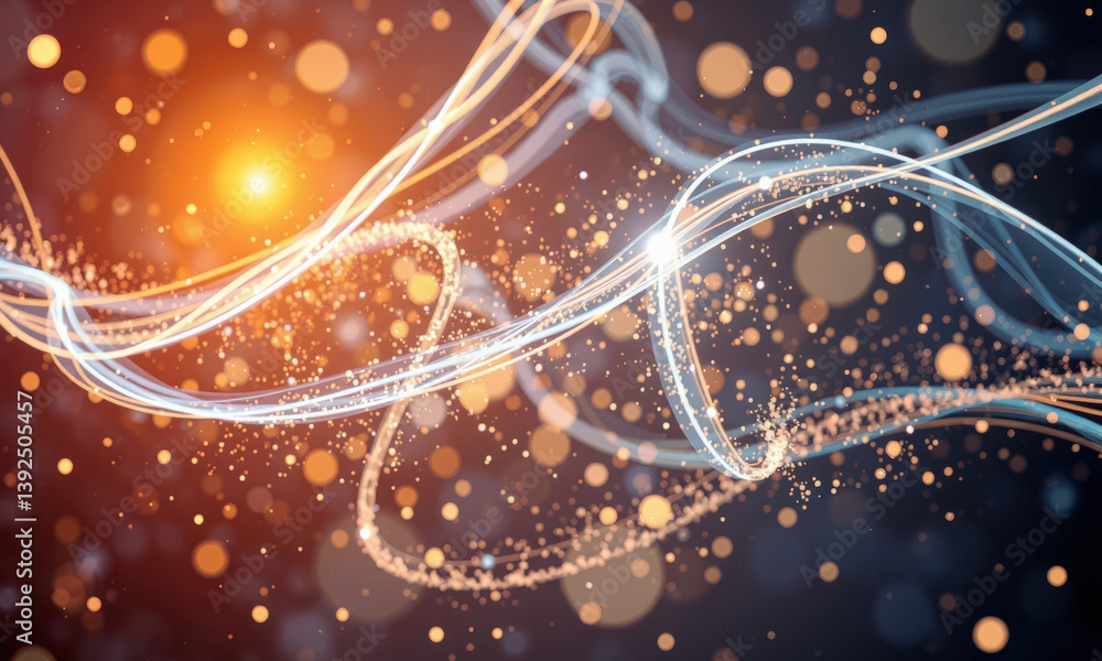 Poster vibrant abstract background featuring glowing lines and particles, creating sense of movement and en