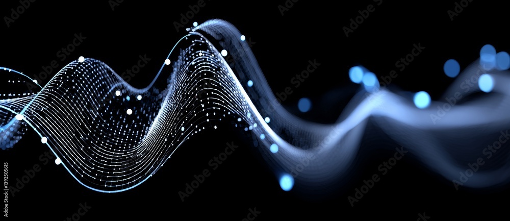 Poster an abstract blue background serves as the setting for a digital wave and network connection technolo