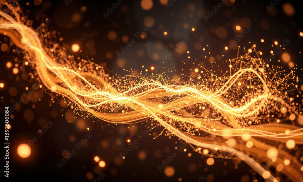 Poster mesmerizing display of glowing orange waves and particles, creating sense of energy and movement in 