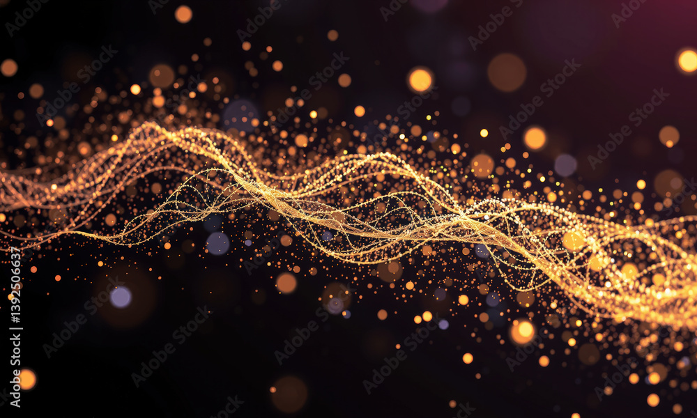 Aufkleber mesmerizing wave of golden particles dances against dark background, creating sense of movement and 