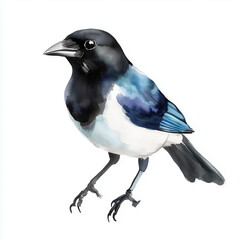 Obraz premium Eurasian Magpie Bird Standing Isolated on Clean White Background Generative AI