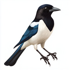 Obraz premium Eurasian Magpie Bird Standing Isolated on Clean White Background Generative AI