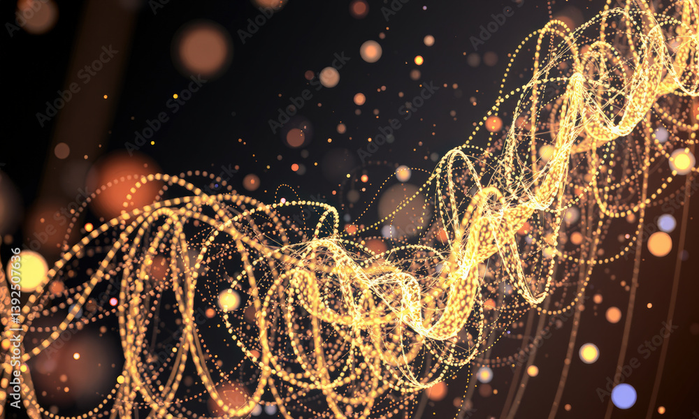 Poster abstract digital waves with glowing particles create mesmerizing visual effect, representing energy 