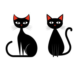 Set of Black Cats Flat Vector Illustration