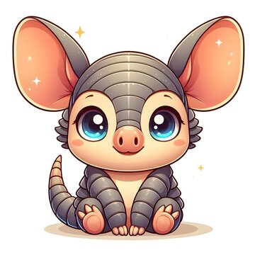 Cute Cartoon armadilo Sitting on White Isolated Background
