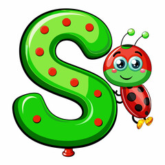 Fototapeta premium Adorable Ladybug Letter S Cartoon for Kids Learning and Crafts.