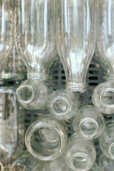 Empty Glass Bottles for Recycling. European urban setting. Close up. Part of the series