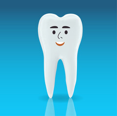 Healthy tooth happy  realistic character. 3d tooth happy character