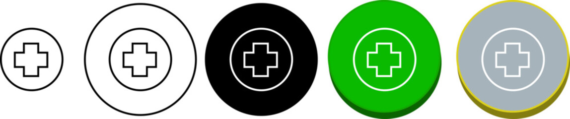 Fototapeta premium Medical cross icon – healthcare logo, emergency help, hospital services or pharmacy badge vector with transparent background.