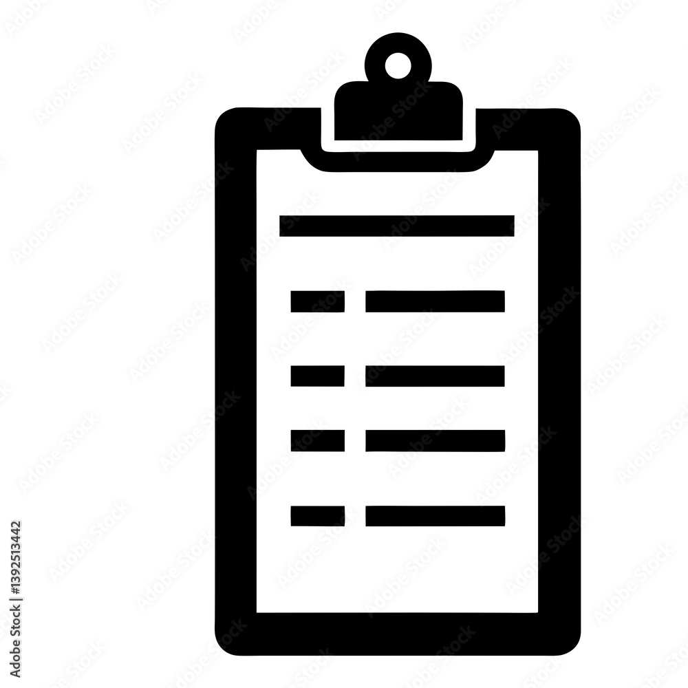 Poster minimalist clipboard icon with checklist tasks and black silhouette for vector graphics