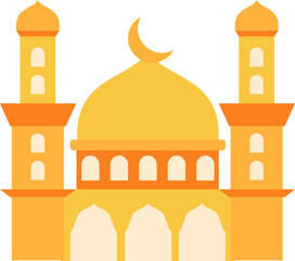 Golden Mosque Icon: Flat Design, Crescent Moon Detail