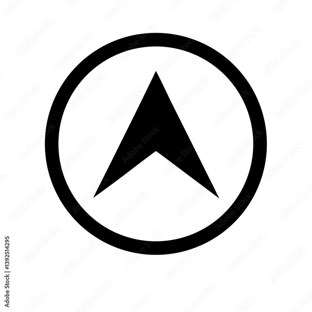Aufkleber navigation arrow pointing up icon inside a circle for maps or directional symbols