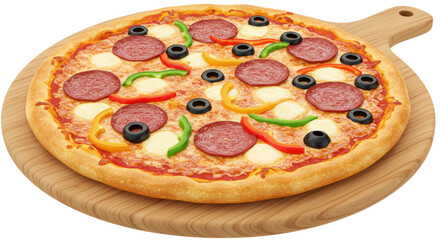 Isolated Pizza on Wooden Board