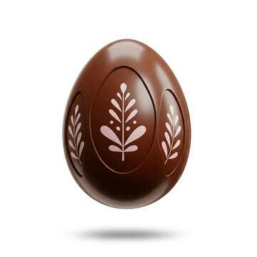 Easter chocolate egg, Scandinavian style. 3d render. Floating in the air isolated on white background.
