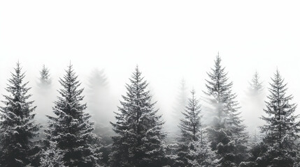 Misty mountain forest, pine trees, foggy landscape, nature backdrop