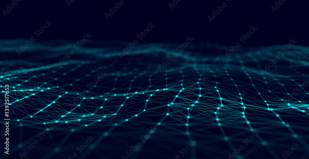 Fototapete Abstract digital background. Network connection structure. Big data. Futuristic abstract wave. 3D rendering.