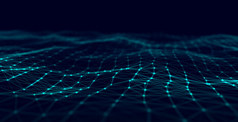 Abstract digital background. Network connection structure. Big data. Futuristic abstract wave. 3D rendering.